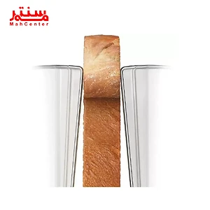 این تصویر یک تکه نان تست را نشان می‌دهد که بین دو قالب توستر قرار گرفته است.